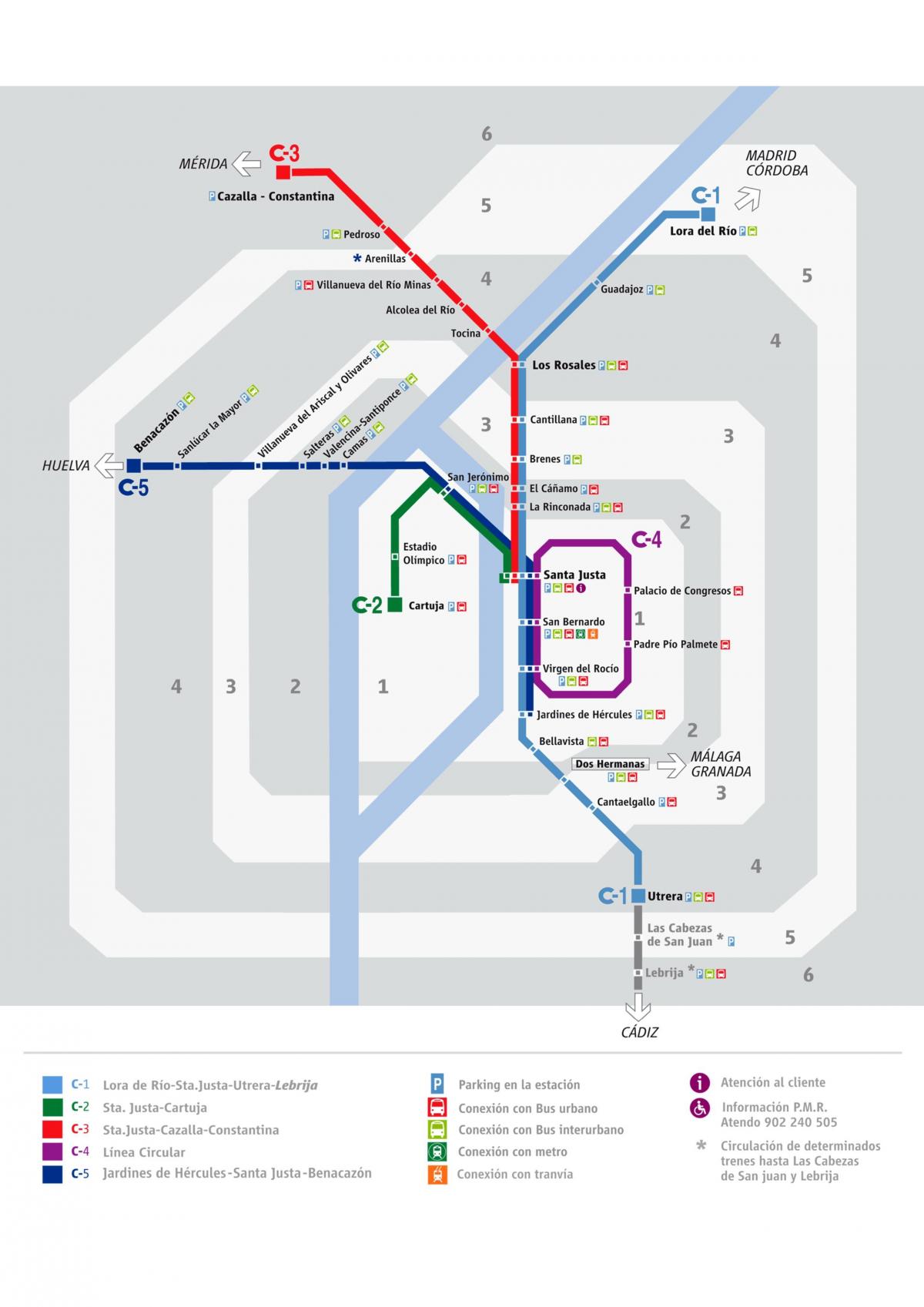 Mapa de las estaciones de tren de Sevilla