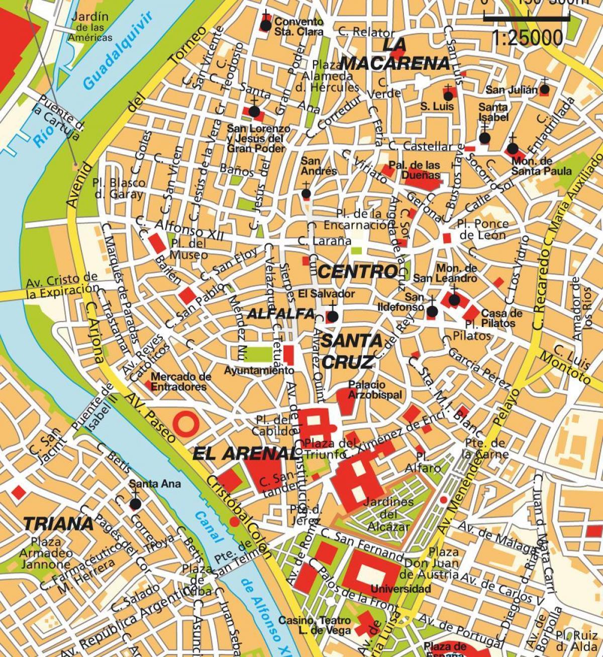 Mapa del centro de la ciudad de Sevilla