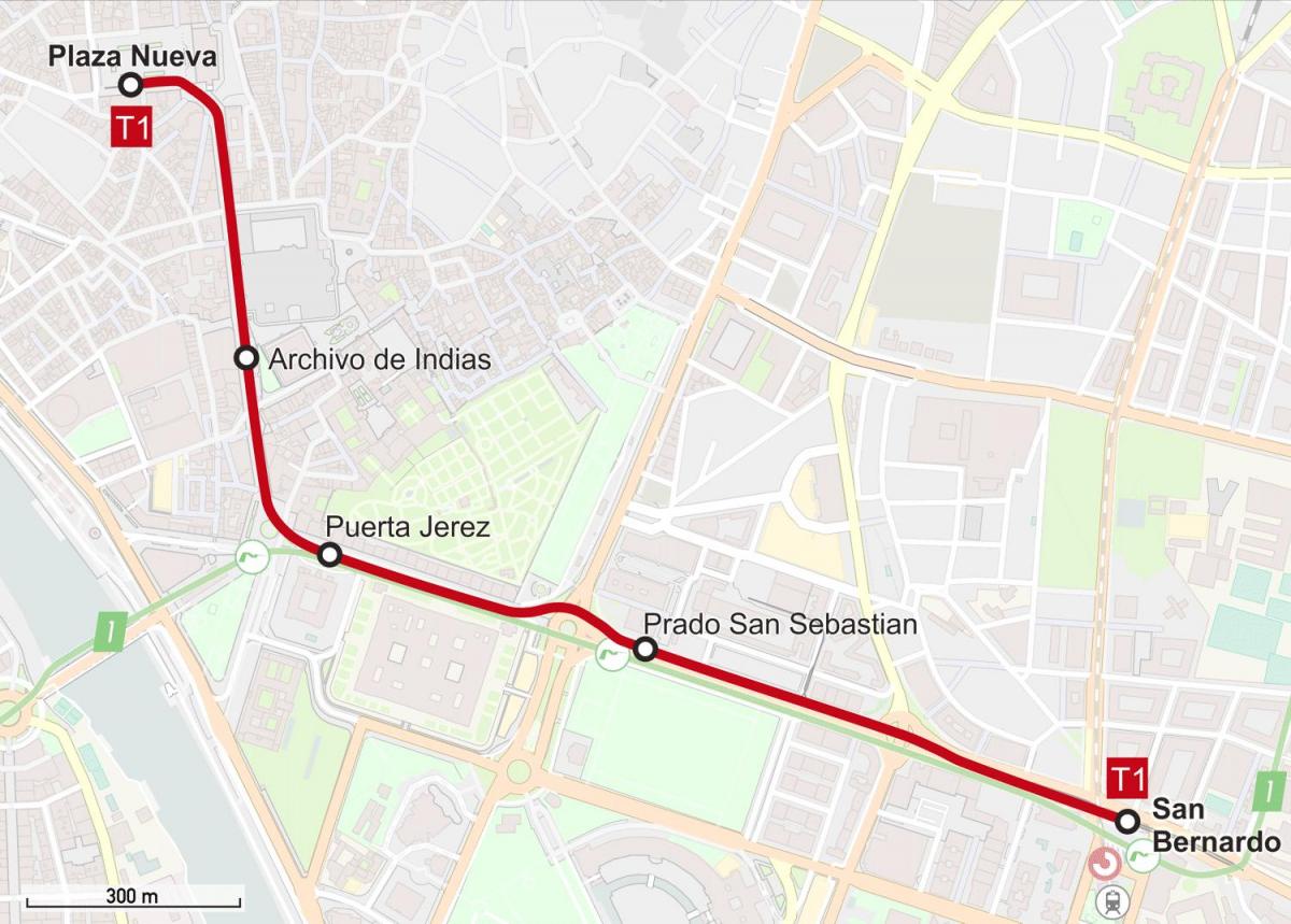 Mapa de las estaciones de tranvía de Sevilla
